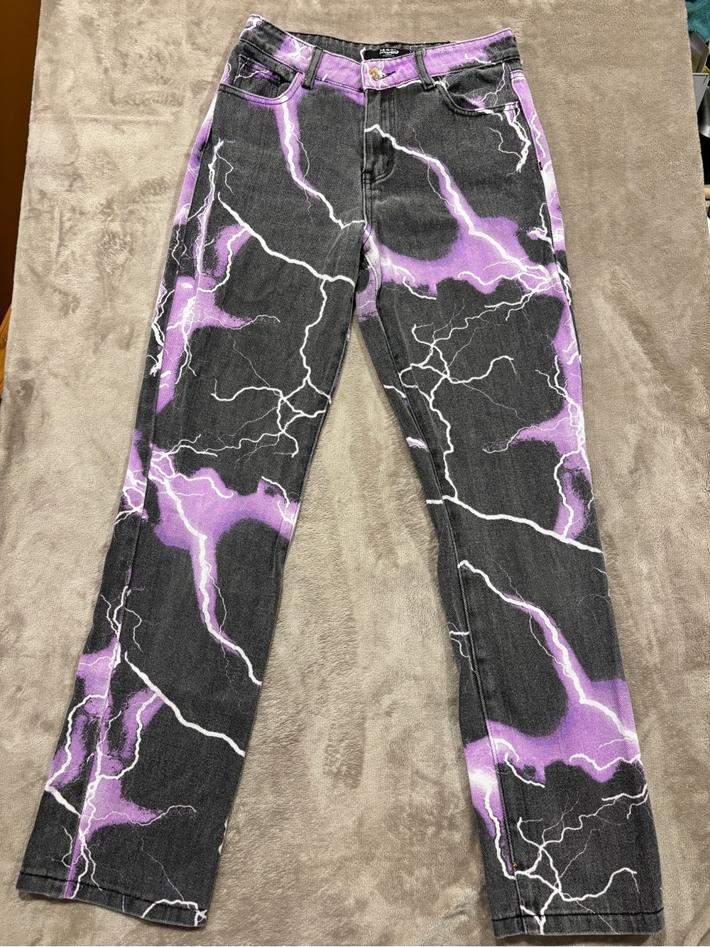 Women’s Boyfriend Jeans with Purple Lightning Print